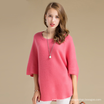 China Venta al por mayor Otoño Invierno O-Collar Batwing Sleeves Lady 100% Cashmere Sweater